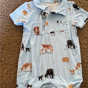 Angel Dear Light Blue Romper with Farm Animal Print